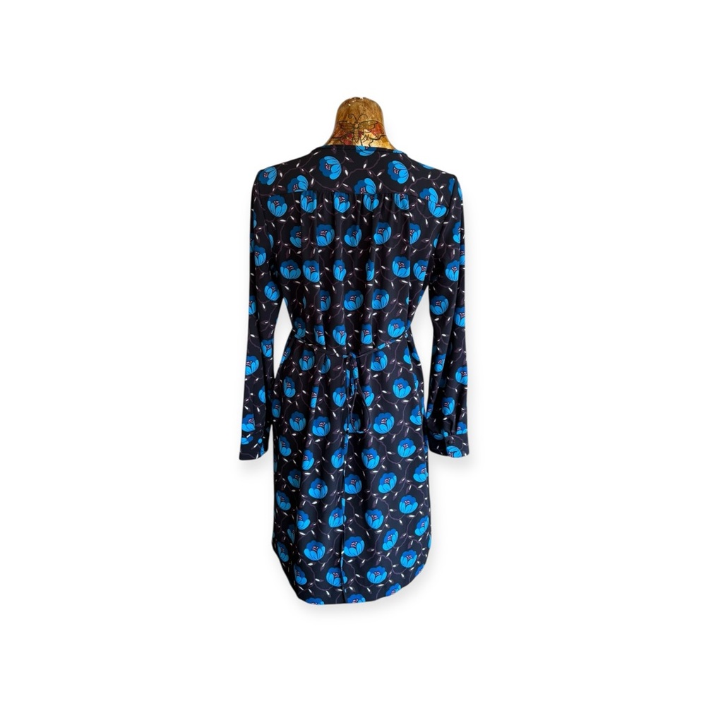 LOFT dress black blue floral sash medium long sleeve - Picture 4 of 11